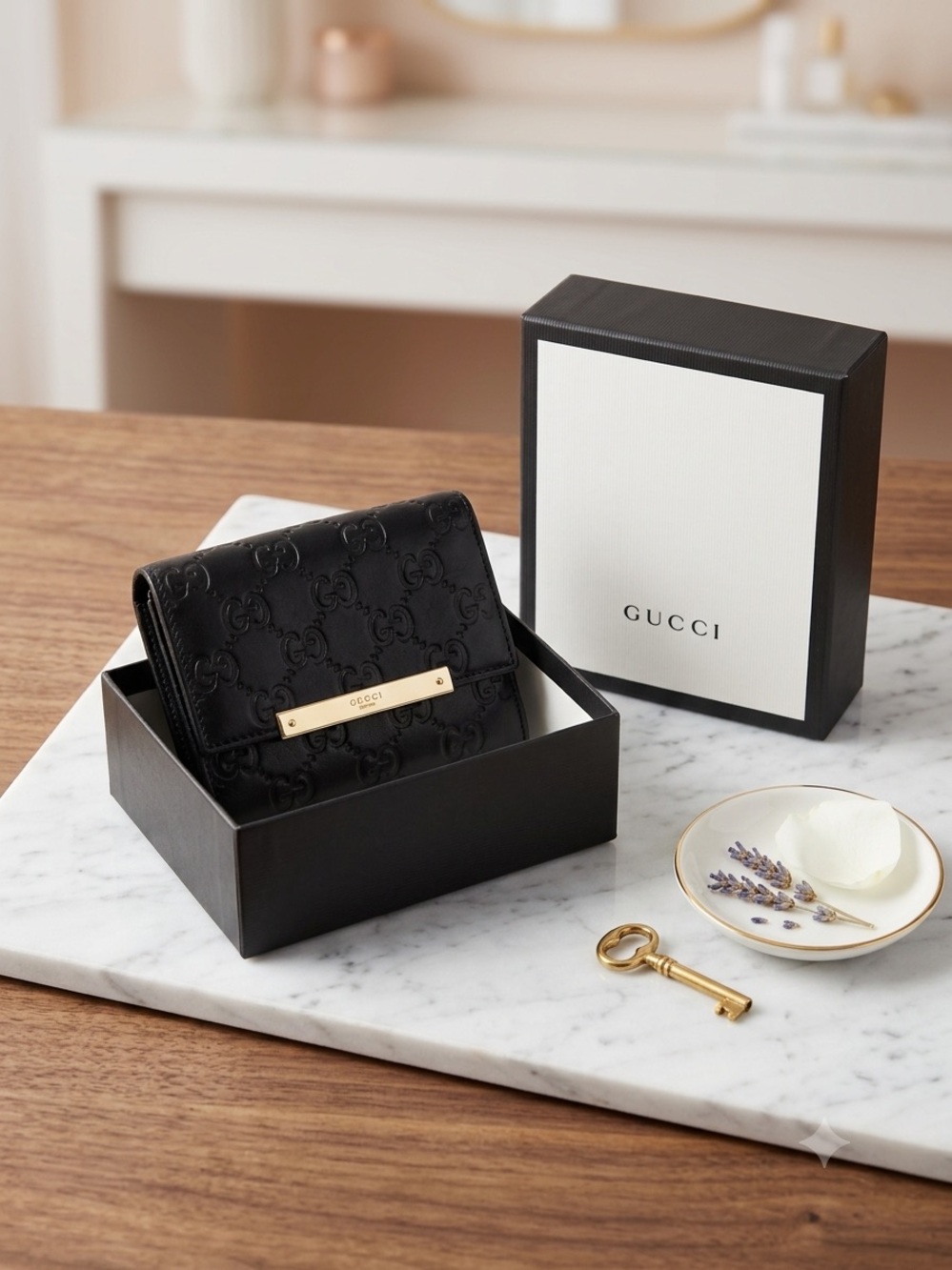 Gucci Black Embossed Leather Bifold Wallet with Subtle Logo